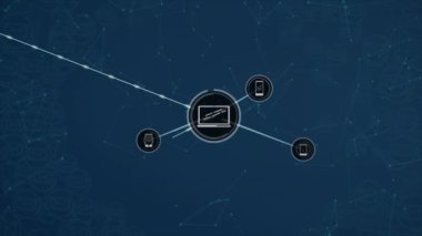 Şekiller üzerindeki simgelerle bağlantı ağının animasyonu. Teknoloji ve dijital arayüz kavramı dijital olarak oluşturuldu.