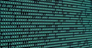 Siyah arkaplanda veri işleme animasyonu. Teknoloji, bilgisayar ve dijital arayüz kavramı dijital olarak oluşturuldu.