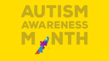 Sarı zemin üzerine bir aylık otizm farkındalığı metni. Farkındalık, kutlama ve dijital arayüz kavramı dijital olarak oluşturulmuş video.