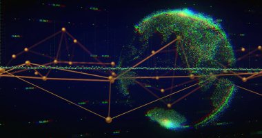 Image of network of connections over globe. Global finance, business, connections, computing and data processing concept digitally generated image. clipart