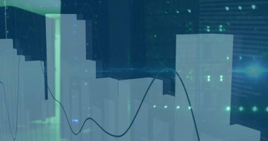 Sunucu odasının üzerinde ışık izi olan finansal veri işleme resmi. Küresel teknoloji, finans, hesaplama ve dijital arayüz kavramı dijital olarak oluşturuldu.