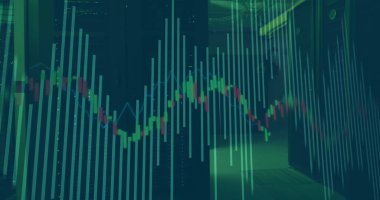 Sunucu odasındaki finansal veri işleme resmi. Küresel teknoloji, finans, hesaplama ve dijital arayüz kavramı dijital olarak oluşturuldu.