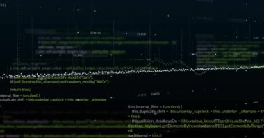 Siyah arkaplanda veri işleme animasyonu. Küresel teknoloji, bilgisayar ve dijital arayüz kavramı dijital olarak oluşturulmuş video.