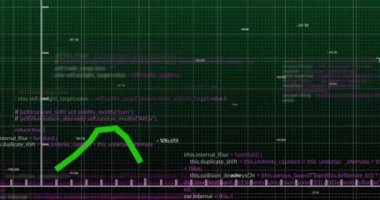 Siyah arkaplanda veri işleme animasyonu. Küresel teknoloji, bilgisayar ve dijital arayüz kavramı dijital olarak oluşturulmuş video.