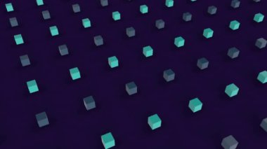 Mavi arka planda hareket eden beyaz ve gri karelerin animasyonu. Renkler, şekiller ve dijital arayüz konsepti dijital olarak oluşturulmuş video.