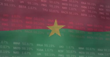 Burkina Faso bayrağı üzerinde borsa veri animasyonu. Maliye, ekonomi, borsa, yatırım, veri görselleştirme, ulusal bayrak