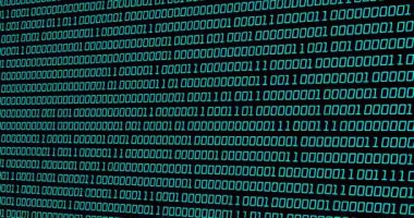 Siyah arkaplanda veri işleme animasyonu. Teknoloji, bilgisayar ve dijital arayüz kavramı dijital olarak oluşturuldu.