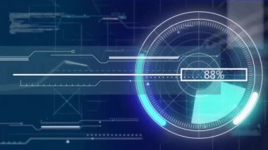 Bilgisayar devre kartından dijital veri işleme animasyonu. Dijital olarak oluşturulmuş küresel bağlantılar, hesaplama ve veri işleme kavramı.