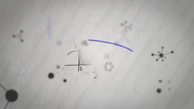 Matematiksel denklemlerin üzerinde yüzen moleküllerin animasyonu. Bilim ve dijital arayüz kavramı dijital olarak oluşturulmuş video.