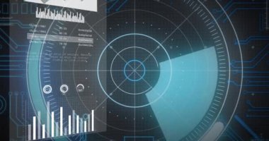 Dijital arayüz üzerinde grafikler ve grafiklerle gelecek veri analizi. Teknoloji, yenilik, hesaplama, istatistik, görselleştirme, analitik