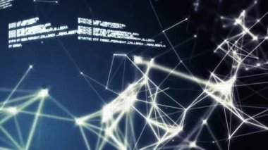 Ağ bağlantıları ve programlama kodu, veri işleme animasyonu. Teknoloji, kodlama, dijital, bağlantı, yazılım, fütürist