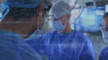 Cerrahlardan oluşan bir ekip, yürüyen insanların zaman çizelgesine karşı ameliyatlar yapıyor. Küresel tıp veri işleme ve dijital arayüz konsepti dijital olarak oluşturulmuş video.