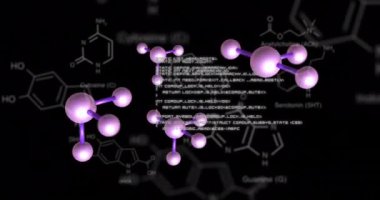 Moleküler yapılar ve kimyasal formüller, bilimsel araştırma animasyonu. Bilim, kimya, laboratuvar, deney, analiz, veri
