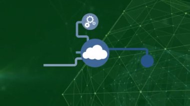 Yeşil dijital bağlantıların arka planında bulut bilgisayar ağı animasyonu. Teknoloji, veri, iletişim, gelecek, internet, sanal