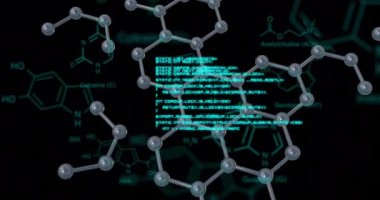 Moleküler yapı ve kimyasal formüller, bilimsel veri işleme animasyonu. Bilim, kimya, laboratuvar, araştırma, atomlar, bileşikler