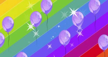 Gururlu Igbtq yazı, balonlar ve yıldızların gökkuşağı arkaplanından düşüşünün animasyonu. Gurur ayı, lgbtq, insan hakları ve eşitlik kavramı dijital olarak oluşturulmuş video.