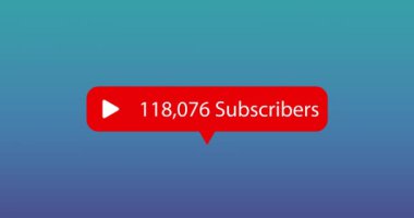 Oynat düğmesi ve 708,455 aboneler gradyan arkaplan üzerinde metin animasyonu. Sosyal medya, abonelik, büyüme, İnternet, dijital, çevrimiçi