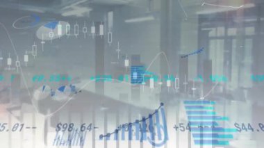 Modern ofis ortamında finansal veri analizi. Maliye, iş, teknoloji, istatistik, grafikler, eğilimler