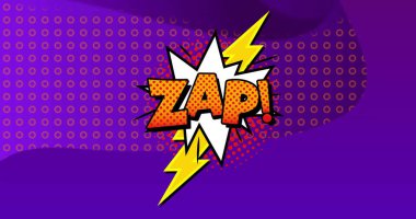 Image of zap text over retro vibrant pattern background. Social media, digital interface, communication, computing and data processing concept digitally generated image. clipart