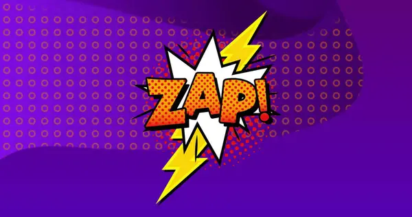 stock image Image of zap text over retro vibrant pattern background. Social media, digital interface, communication, computing and data processing concept digitally generated image.