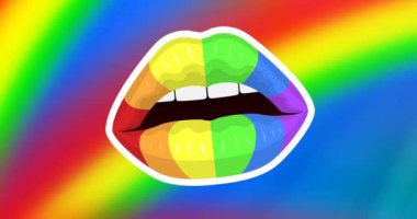 Gökkuşağı arka planında lgbtq gökkuşağı dudaklarının animasyonu. Gurur ayı, lgbtq, insan hakları ve eşitlik kavramı dijital olarak oluşturulmuş video.