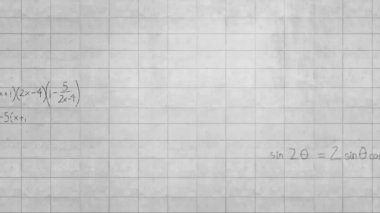 Matematiksel denklemler ve grafik animasyonu şebeke kağıdının arka planında. Teknoloji, matematik, grafik, bilim, veri, görselleştirme
