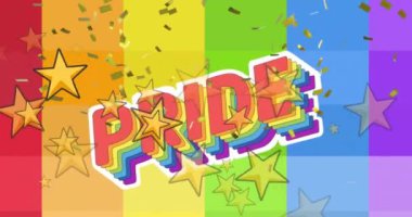 Gururlu Igbtq metin ve konfetisinin gökkuşağı arka planına düşüşünün animasyonu. Gurur ayı, lgbtq, insan hakları ve eşitlik kavramı dijital olarak oluşturulmuş video.