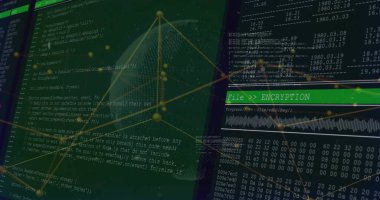 Bağlantı ağları üzerinden dijital veri işleme resmi. Dijital olarak oluşturulmuş küresel bağlantılar, hesaplama ve veri işleme kavramı.