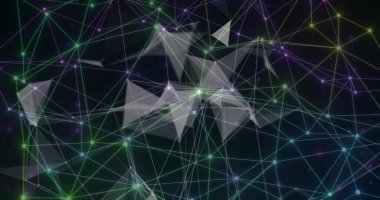 Siyah arkaplandaki bağlantı ağının resmi. Küresel bağlantılar, hesaplama ve dijital arayüz konsepti dijital olarak oluşturuldu.