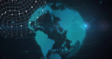 Dünya haritasındaki bağlantıların siyah arkaplandaki görüntüsü. Küresel teknoloji, bağlantılar, hesaplama ve dijital arayüz kavramı dijital olarak oluşturulmuş görüntü.