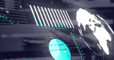 Ofis üzerinde finansal veri işleme resmi. Küresel finans, iş, bağlantılar, hesaplama ve veri işleme kavramı dijital olarak oluşturuldu.