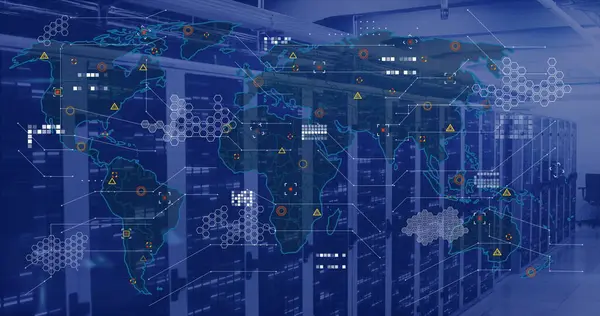 Stock image Image of world map and data processing over computer servers. Global finance, business, connections, computing and data processing concept digitally generated image.