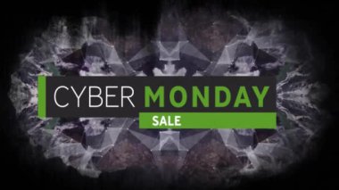 Pazartesi günkü siber satış metninin şablon üzerine animasyonu. Satışlar, siber alışveriş, dijital arayüz, iletişim, bilgisayar ve veri işleme kavramı dijital olarak oluşturulmuş video işleme kavramı.