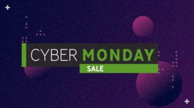 Pazartesi günkü siber satış metninin şablon üzerine animasyonu. Satışlar, siber alışveriş, dijital arayüz, iletişim, bilgisayar ve veri işleme kavramı dijital olarak oluşturulmuş video işleme kavramı.