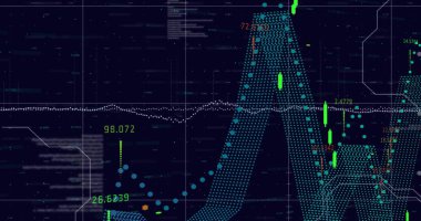 Karanlık arka planda finansal veri işleme resmi. Küresel finans, iş, bağlantılar, hesaplama ve veri işleme kavramı dijital olarak oluşturuldu.