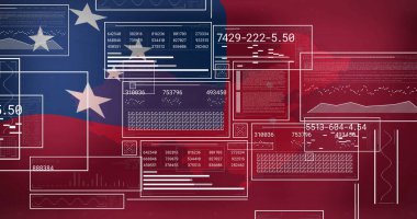 Samoa bayrağı üzerinde veri işleme ve analiz görüntüleri. Teknoloji, dijital, bilgi, görselleştirme, soyut, fütürist
