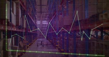 Depodaki finansal veri işleme görüntüsü. Küresel dağıtım, gönderim, finans ve dijital arayüz kavramı dijital olarak oluşturulmuş.