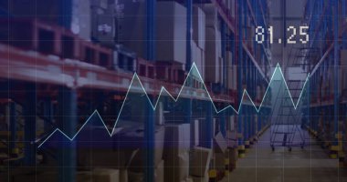 Depodaki finansal veri işleme görüntüsü. Küresel dağıtım, gönderim, finans ve dijital arayüz kavramı dijital olarak oluşturulmuş.