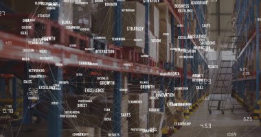 Depo üzerinden mesajlarla bağlantı ağının resmi. Küresel dağıtım, gönderme ve dijital arayüz kavramı dijital olarak oluşturulmuş görüntü.