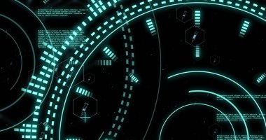 Siyah arkaplan üzerinde veri işleme olan dürbün görüntüsü. Dijital olarak oluşturulmuş küresel bağlantılar, hesaplama ve veri işleme kavramı.