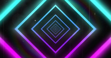Siyah arkaplanda hareket eden parlak neon ışıklarının görüntüsü. Renk, şekil, ışık ve hareket kavramı dijital olarak oluşturuldu
