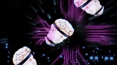 Dijital beyin taramaları ve neon çizgileriyle karanlık arkaplan üzerindeki sinirsel ağ yolları canlandırılıyor. Yapay zeka, sinirsel ağlar, animasyon, teknoloji, fütüristik, görselleştirme