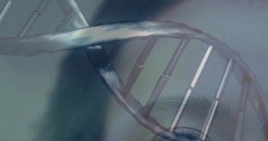 Genetiğe odaklanarak insan gözünün yakın plan üzerinde DNA ipliği oluşturuluyor. Biyoteknoloji, bilim, tıp, araştırma, biyoloji, sağlık hizmetleri