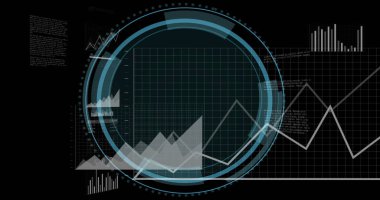 Diyagramlar ve veri işleme üzerinden tarama kapsamı resmi. Küresel teknoloji ve dijital arayüz kavramı, dijital olarak oluşturulmuş görüntü.