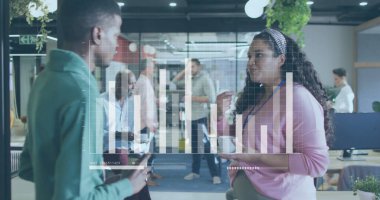 Ofisteki çeşitli iş adamlarıyla ilgili finansal veri işleme resmi. Küresel finans, iş dünyası, bağlantılar, hesaplama ve veri işleme kavramı, dijital olarak oluşturulmuş resim.