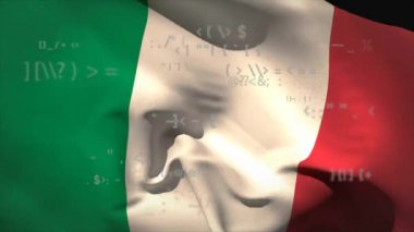 İtalya bayrağı üzerinde finansal veri işleme animasyonu. Küresel finans, iş, bağlantılar, hesaplama ve veri işleme kavramı dijital olarak oluşturulmuş video.