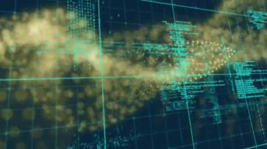 Parlak ışık yollarıyla veri işleme animasyonu. Küresel finans, iş, bağlantılar, hesaplama ve veri işleme kavramı dijital olarak oluşturulmuş video.