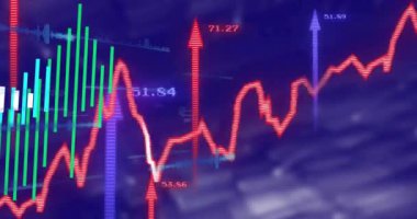 Mavi arka planda finansal veri işleme animasyonu. Küresel teknoloji, bilgisayar ve dijital arayüz kavramı dijital olarak oluşturulmuş video.