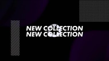 Koyu mor ve siyah arkaplan üzerine yeni koleksiyon metin ve yükleme halkası animasyonu. Perakende, çevrimiçi alışveriş, iş, dijital arayüz ve iletişim, dijital olarak oluşturulmuş video.