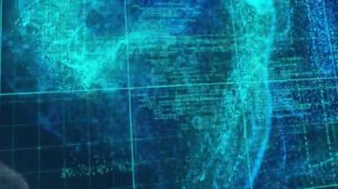 Parlak ışık yollarıyla veri işleme animasyonu. Küresel finans, iş, bağlantılar, hesaplama ve veri işleme kavramı dijital olarak oluşturulmuş video.